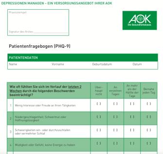 Erweiterte Diagnostik: Screening-Tests Gesundheitsfragebogen für Patienten (PHQ-9) PHQ-9 Gute Validität in der Hausarztpraxis Messung von Veränderungen der Stimmung und Selbstauswertung möglich
