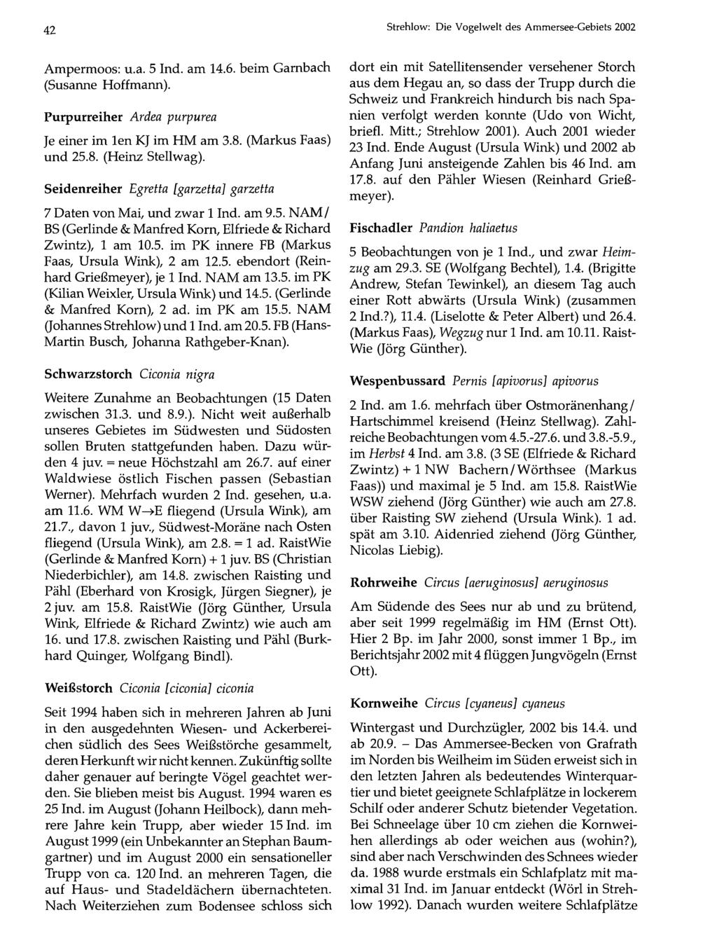 Ornithologische Gesellschaft Bayern, download 42 Strehlow: unter www.biologiezentrum.at Die Vogelwelt des Ammersee-Gebiets 2002 Ampermoos: u.a. 5 Ind. am 14.6. beim Garnbach (Susanne Hoffmann).
