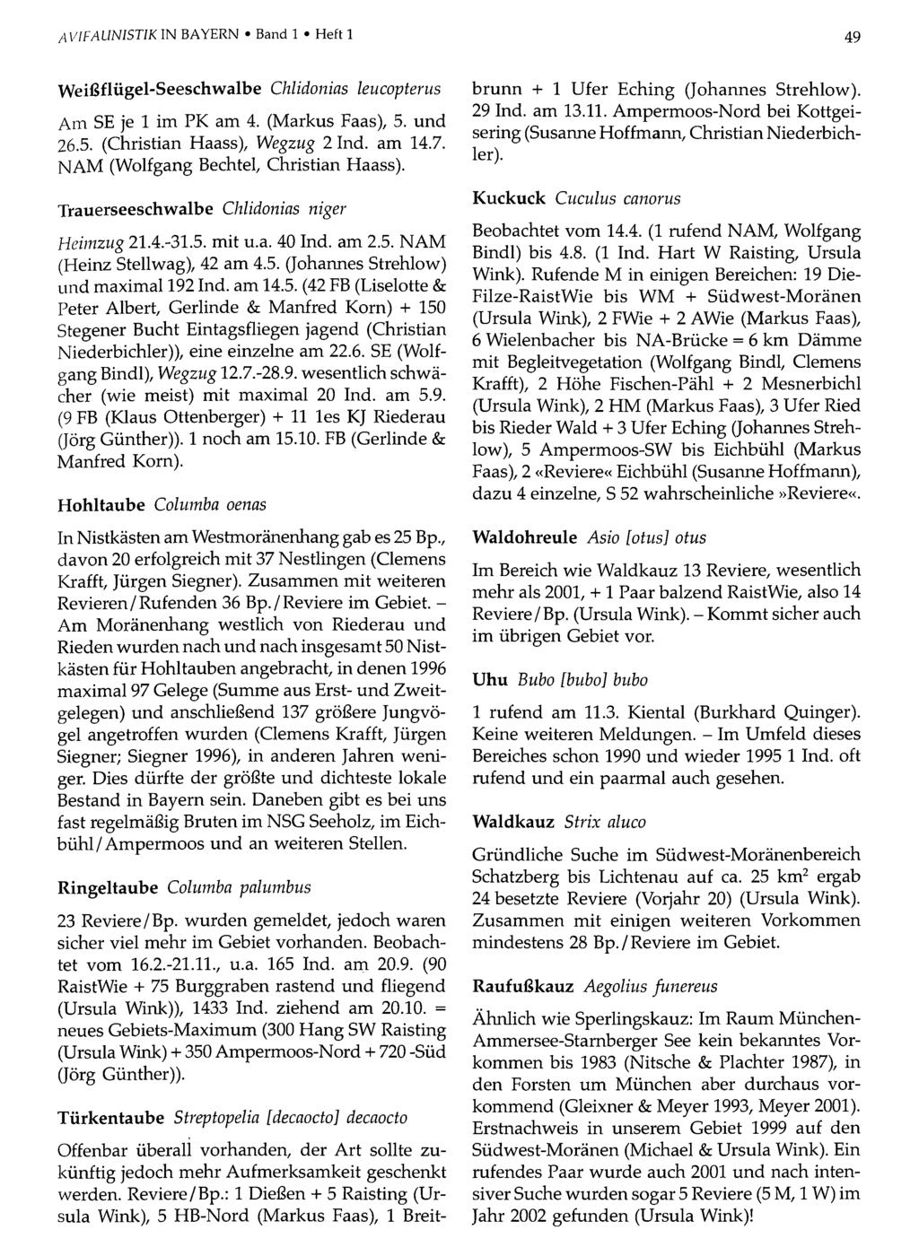 AVIFAUNISTIK IN BAYERN Band Ornithologische 1 Heft 1Gesellschaft Bayern, download unter www.biologiezentrum.at 49 Weißflügel-Seeschwalbe Chlidonias leucopterus Am SE je 1 im PK am 4. (Markus Faas), 5.