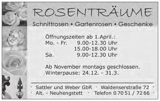 Vereine Bezeichnung, Anschrift Telefon Sportverein Althengstett Dieter Frick, Gechinger Straße 25, Althengstett 2503 Turn- u.
