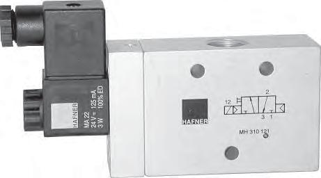 MH 310 121 Magnetventile Standard-Magnetventil, 3/2-Wege, G 1/2 MH 310 121 3/2-Wege-Magnetventil normalerweise durch Dauersignal angesteuert. Mit pneumatischer Federrückstellung.