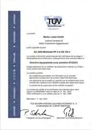 MARTIN LOHSE GmbH Armaturen Allgemeine Zulassungen und Zertifikate QM-Managementsystem nach DIN EN