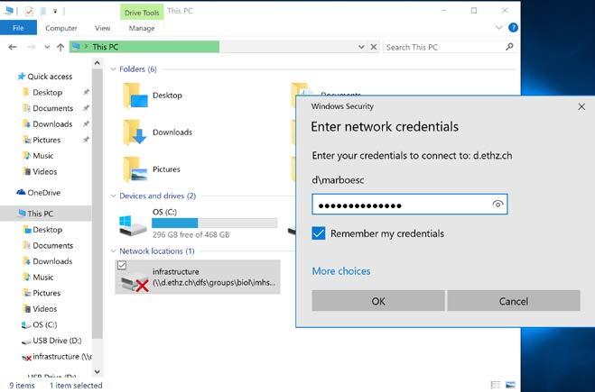 Aktualisieren der verbundenen Netzlaufwerke Beim Öffnen der Netzlaufwerke im Windows Explorer erscheint folgendes Fenster "Enter network credentials", wo man zur Eingabe des neuen Passworts