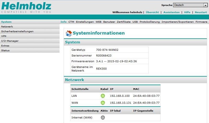 Demzufolge muss die IP-Adresse 192.168.0.100 in der Adressleiste des Browsers eingegeben werden.