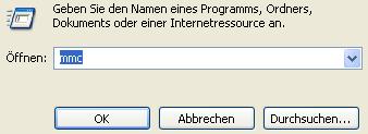 Installation eines ipsec-softwarezertifikats Um ein ipsec-softwarezertifikat zu installieren, müssen Sie die Microsoft Management Konsole (mmc) öffnen.