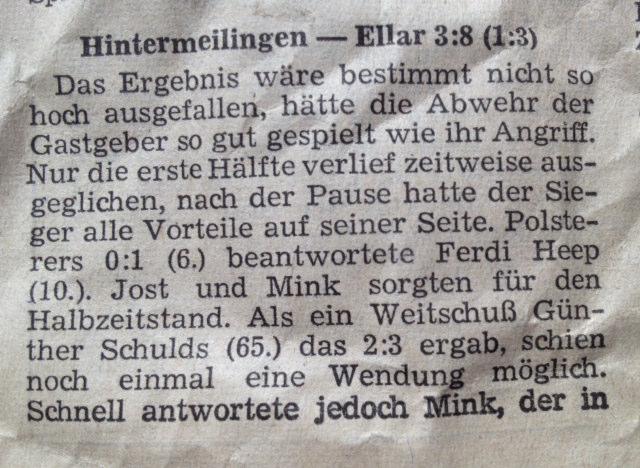 Aus der Historie des SV Ellar Hintermeilingen Ellar 3:8 (1:3) Das Spiel fand am 15. März 1965 statt.