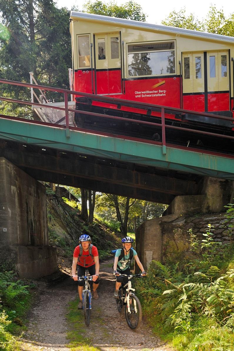 Fahrradtourismus in der Bergbahnregion Mountainbikestrecke entlang der Bergbahn Regionale Bedeutung für ambitionierte Mountainbiker Überwindung von 323 Höhenmetern bequem per Bahn und