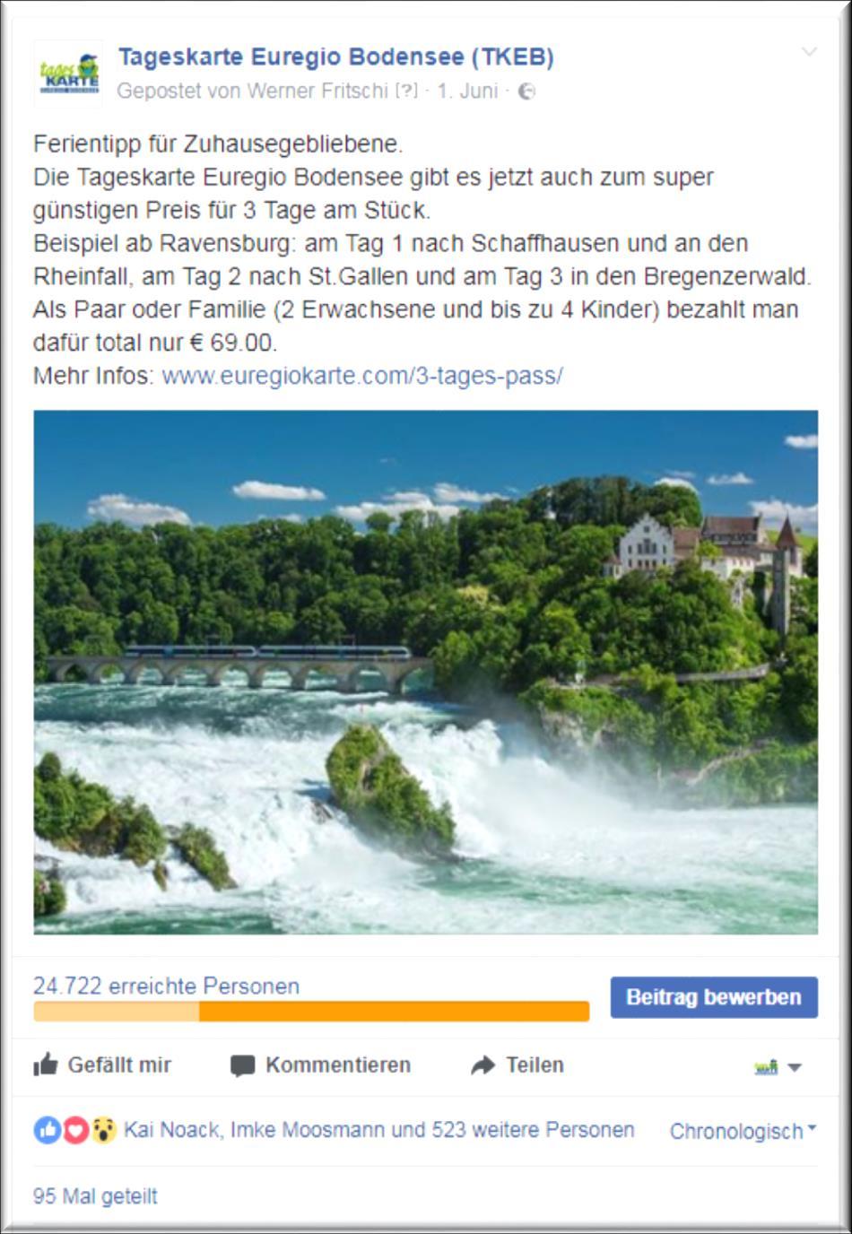 Innovationspreis VTWB I Tageskarte Euregio Bodensee I 3 Tage 3 Länder 1 Ticket Seite 6 Facebook-Seite Die Facebook-Seite hat 2 763 Fans.