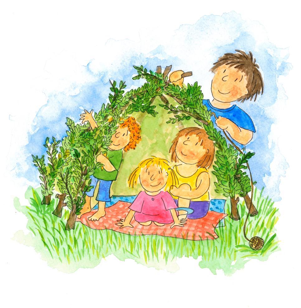 GESCHICHTE KAPITEL 3 (S. 5) Jeder Tag ist anders Es ist Sonntag. Heute haben die Kinder frei. Im Garten bauen sie aus Ästen und Blättern ein Versteck im Gebüsch.