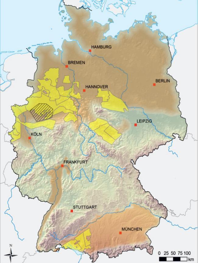 Schiefergasvorkommen in Deutschland Grundsätzlich geeignet Bergbau-Berechtigungen mit dem Ziel der Aufsuchung