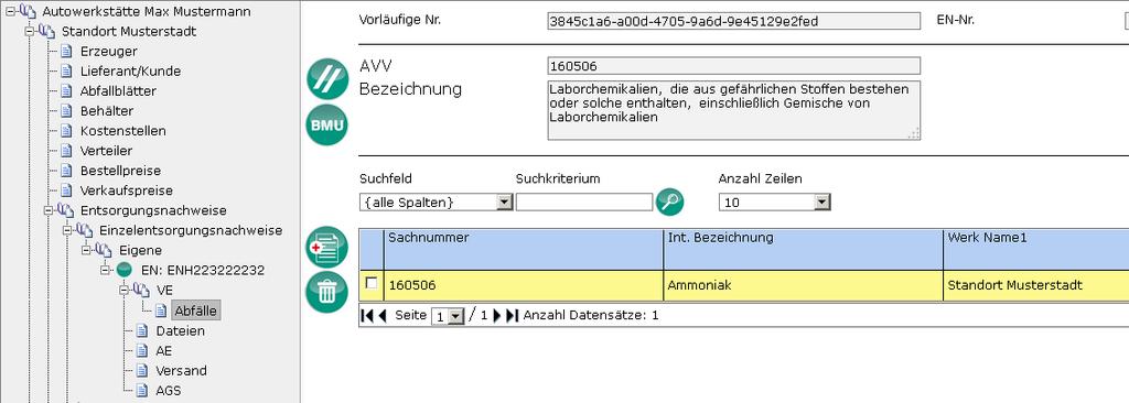 TRIAS-AMOS Handbuch Band 8 Entsorgungsnachweise Seite: 13 Wenn einem Entsorgungsnachweis über die VE weitere Abfallblätter zugewiesen werden sollen, erfolgt dies in dieser Maske.