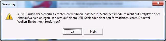 Verwenden Sie für Ihre bisherige Unterschriftsdatei ein Festplatten- oder Netzlaufwerk (also keinen USB-Stick), wird Ihnen folgende Warnung angezeigt.