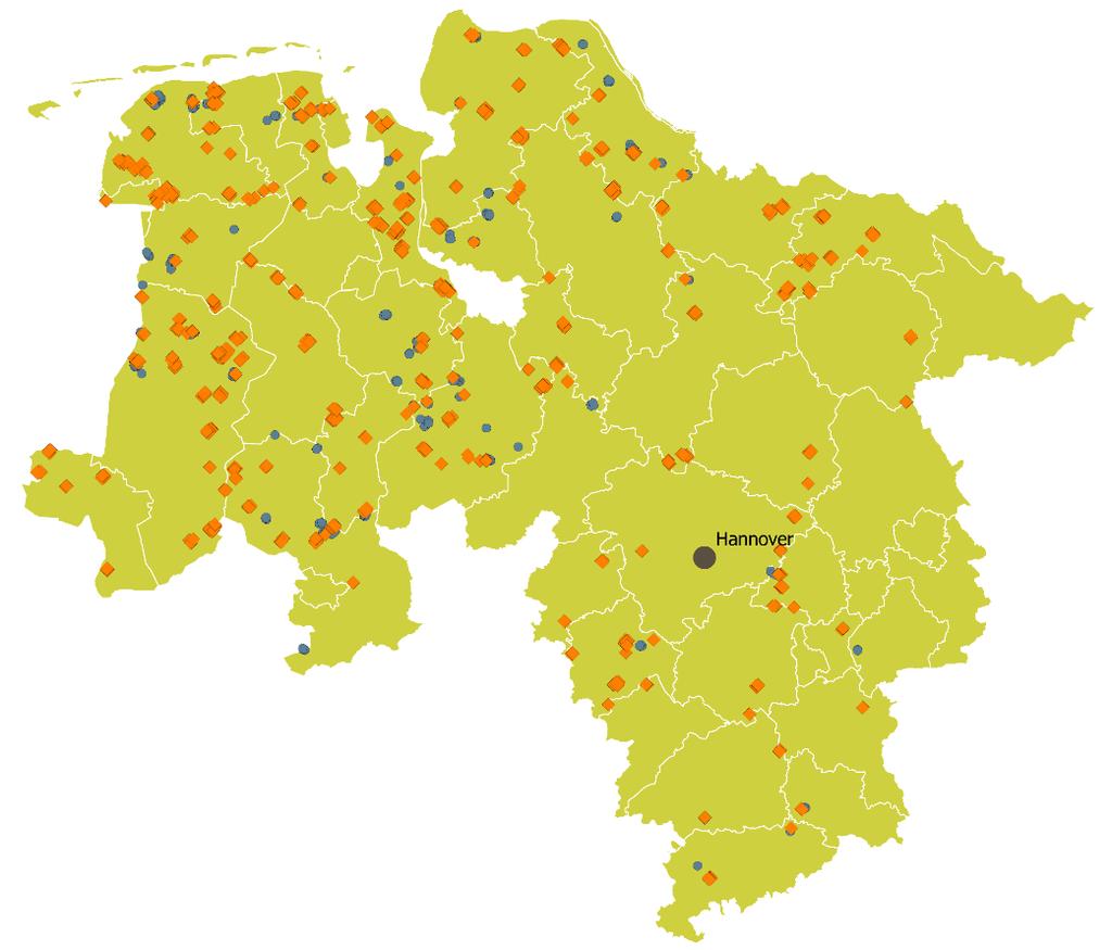 WINDENERGIEAUSBAU IN NIEDERSACHSEN (2016) In Niedersachsen wurden im Jahr 2016 in 24 Landkreisen 311 neue Windenergieanlagen in Betrieb genommen.