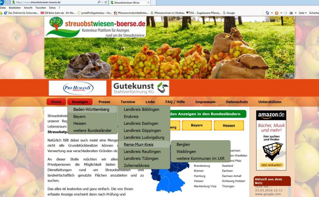 5 6. Streuobstbörse im Internet Seit nunmehr drei Jahren beteiligt sich der Landkreis an der Internetplattform www.streuobstwiesen-boerse.