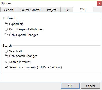 Project Compare Tool Optionsreiter XML Im Bereich Expansion können Sie festlegen, ob beim Öffnen einer XML-Datei der komplette Baum oder nur die Teile die Änderungen enthalten aufgeklappt werden.