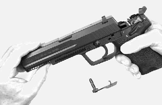 Disassembly of the pistol For cleaning the pistol is disassembled. m Before disassembly make sure that the magazine is empty and that the chamber is clear of any ammunition.