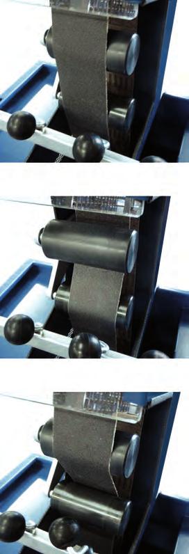Silicium-Carbid-Schleifbänder (100 x 2690 mm) Optional: 3-bahniger Kugelrollentisch (BO 6300606) Bandposition "Kante" Bandposition "unterer
