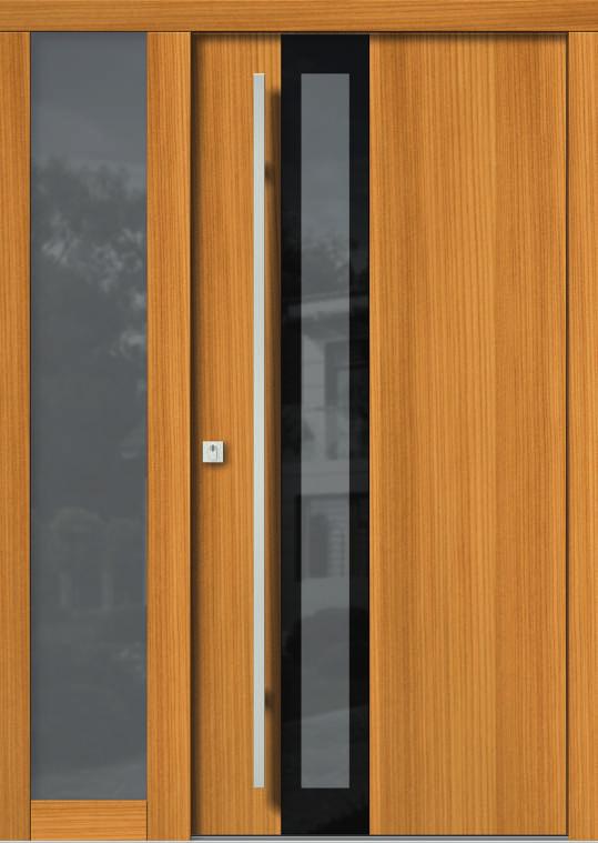 H307 Holzart: Lärche Farbe: L12 Glas: Parsol grau mit Email schwarz, mittlere Scheibe Klarglas