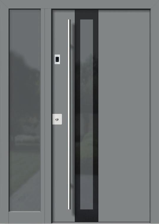 HA306 Farbe Alu Rahmen außen: RAL7021 Farbe Türblatt außen: DECO 5173 Alteiche Glas-Applikation