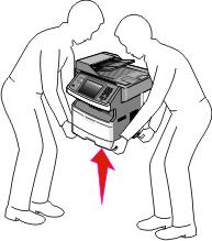 Umsetzen des Druckers an einen anderen Standort Warnung - Mögliche Schäden: Die Gewährleistung für den Drucker schließt Schäden aus, die durch unsachgemäßes Umsetzen des Druckers verursacht werden.