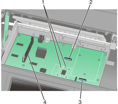 Berühren Sie einen Metallgegenstand am Drucker, bevor Sie elektronische Komponenten oder Steckplätze auf der Systemplatine berühren.