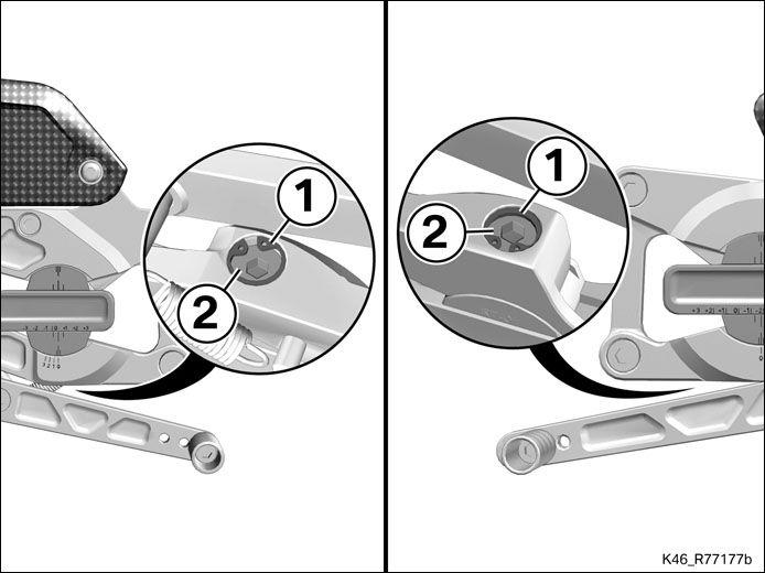 Schaltstange an Getriebe-/Fußschalthebel M6 x 20 8 Nm Schraubensicherung (mikroverkapselt) oder, Schraubensicherungsmittel (Loctite 243, mittelfest) (-) Klemmung Fußrastenverstellung der Schalt-oder