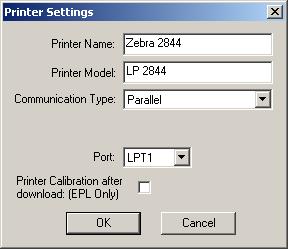 Hier tragen Sie bei Printer Model Ihre Druckerbezeichnung ein (z.b. LP2844). Wählen Sie dann den Communication Type aus.