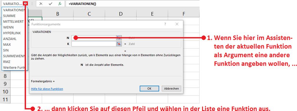Wenn eine verschachtelte Funktion nicht den richtigen Wertetyp zurückgibt, zeigt Microsoft Excel den Fehlerwert #WERT! an.