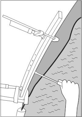 Die von Ihnen markierten Stellen auf der Stahlwand müssen mit den vormarkierten Stellen auf den Bogenträgern mit Gleitschiene (1) oder Mitte des Bogenträgers (9) (bei Bogenträgern ohne Gleitschiene)