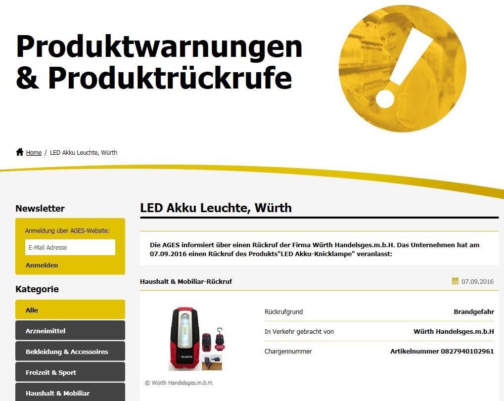 AGES Produktwarnungsservice AGES-Service für VerbraucherInnen pro Warnung/Rückruf 1. Platzierung auf www.produktwarnungen.at 2.