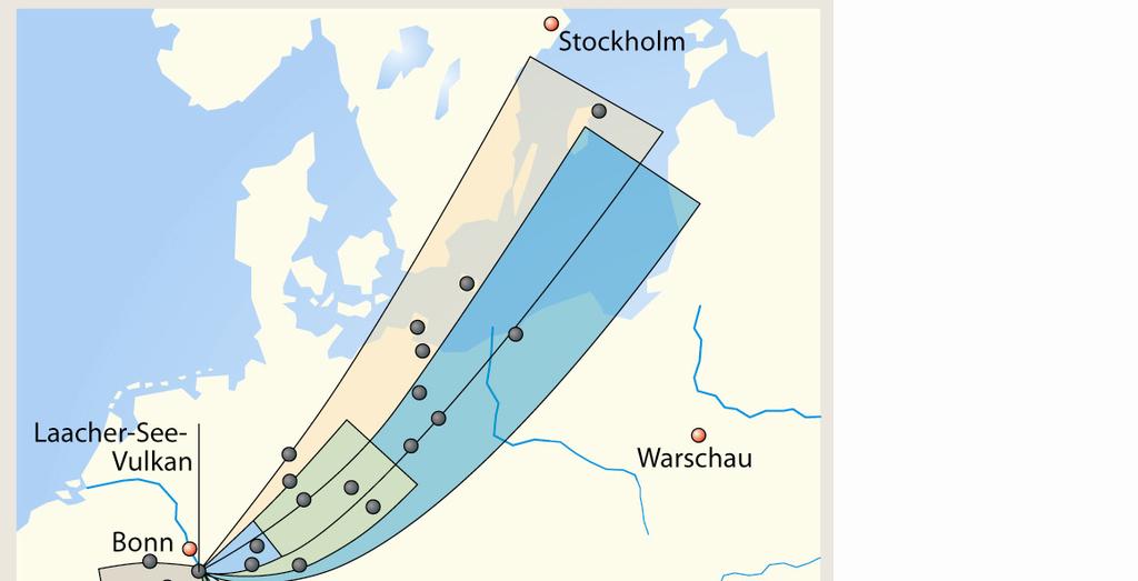 2.6. Vulkanische Ablagerungen am Beispiel des Laacher-See-Vulkans Der Laacher-See-Vulkan in der deutschen Vulkaneifel eruptierte vor ca. 12900 Jahren innerhalb weniger Tage mehr als 6 km 3 Magma.