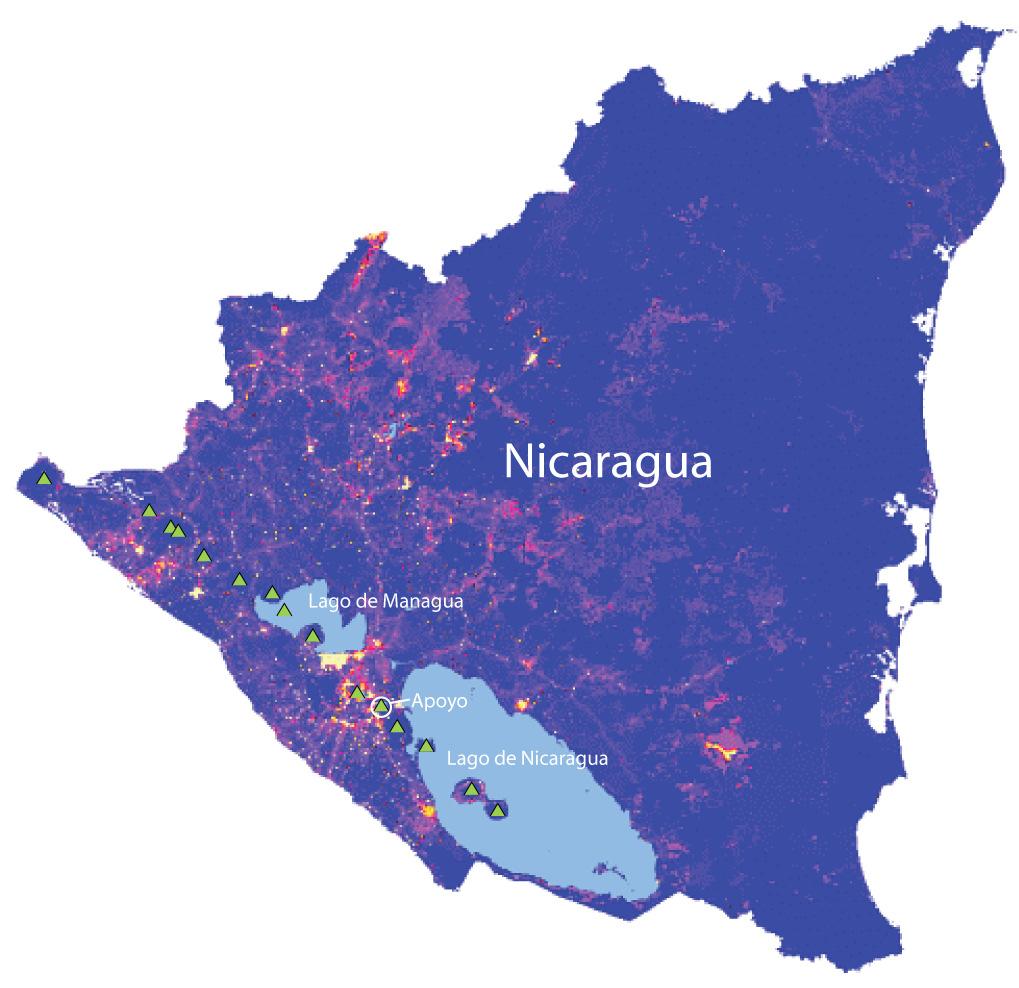 Die Bevölkerungsdichte von Nicaragua In Nicaragua leben insgesamt 4,4 Mio. Menschen. Mehr als 1,6 Mio. davon allein in dem mit dem roten Quadrat gekennzeichneten Gebiet im zentralen West- Nicaragua.