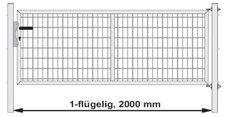 ZAUNHAUS MULTI- Tor Rahmen: Rechteck- Stahlrohr 50/40/2 mm Füllung: Doppelstabmatte 8/6/8 50/200 mm Pfosten: 60x60 mm bzw. 80/80 mm jeweils 750 mm länger als Torrahmenhöhe zum Bodeneinstand, inkl.