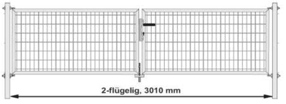 ZAUNHAUS MULTI- Tor Rahmen: Rechteck- Stahlrohr 50/40/2 mm Füllung: Doppelstabmatte 8/6/8 50/200 mm Pfosten: 60x60 mm bzw. 80/80 mm jeweils 750 mm länger als Torrahmenhöhe zum Bodeneinstand, inkl.