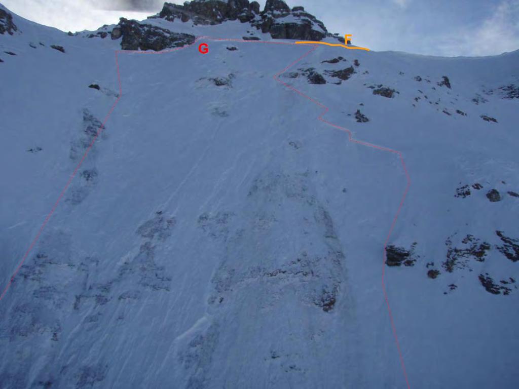 Abbildung 31: Lawinenunfall abseits der Piste am Mont Bonvin im Skigebiet Crans Montana - Aminona. Ein Skifahrer wurde dabei fast 1 km weit mitgerissen.
