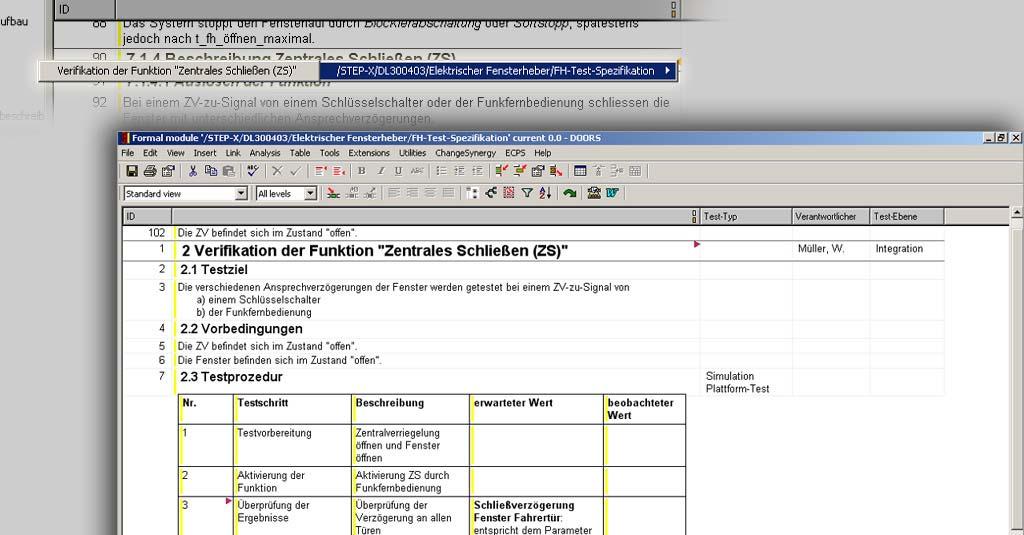 Anforderungsbeschreibung - Verlinkung von Funktions-Anforderungen und Test-Anforderungen Mauszeiger, rechte Taste Klick öffnet Volkswagen/Audi Standardsoftware Core OSEK OS OS Diagnosis Library Basic