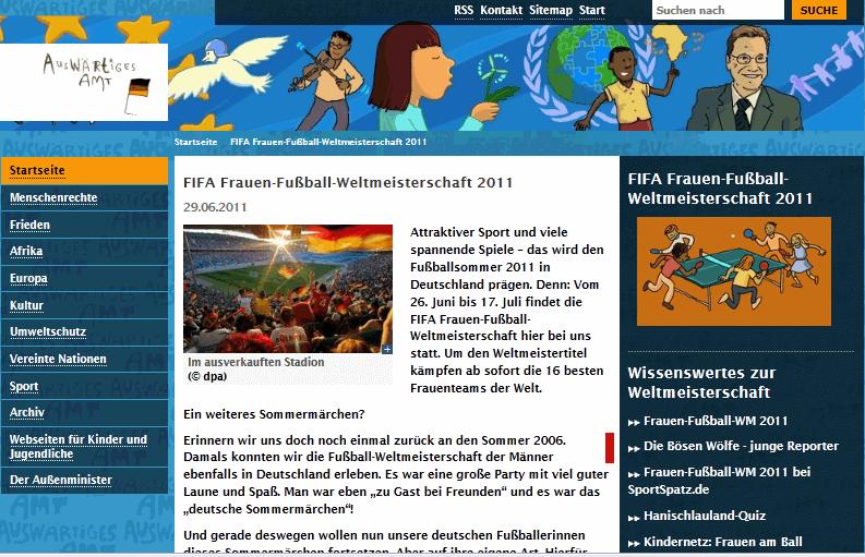 diplo, die Kinder-Website des Auwärtigen Amtes, Juni-juin 2011 Die Kinder- und Jugendreporter des Bösen Wolfes, die die Internetseite zur Frauenfußball-WM 2011 gestaltet