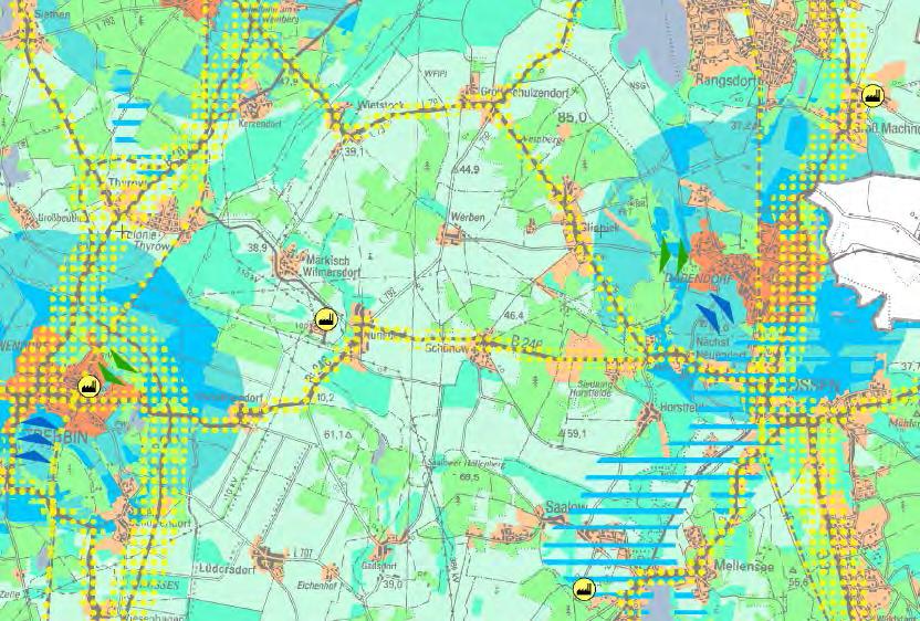 Abb. 7: Ausschnitt aus der Karte Klima (Karte 14) aus dem Landschaftsrahmenplan für den Landkreis Teltow-Fläming. Originalmaßstab: 1: 100.000. (Quelle: LANDKREIS TELTOW-FLÄMING 2010). Gestein bzw.