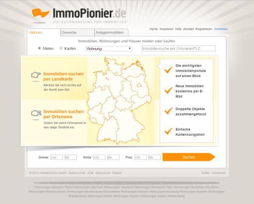 ImmoPionier Die Suchmaschine für Immobilien Factsheet ImmoPionier immopionier.de ImmoPionier.de bietet optimale Bedingungen bei der Suche nach der Traumimmobilie.