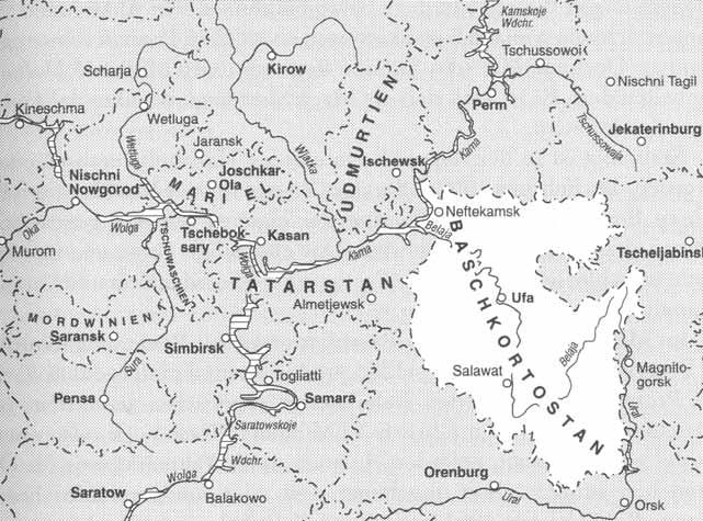 Baschkortostan Karte 6 Sprache der in der Republik lebenden Tataren und Westbaschkiren für einen besonderen Dialekt des Baschkirischen. In der Republik werden offiziell vier Sprachen benutzt.