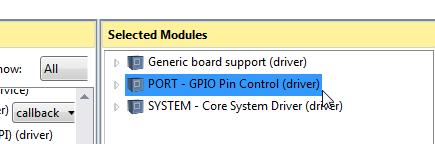 Auswahl PORT GPIO Pin Control in schwarzer Schrift