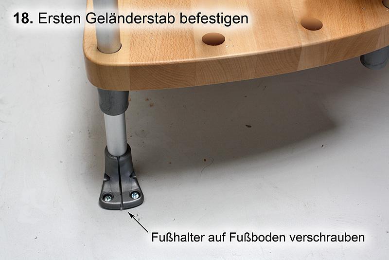 10cm Überstand an Anfangsstab anlegen und mit Kabelbinder an Handlaufwinkel vormontieren.