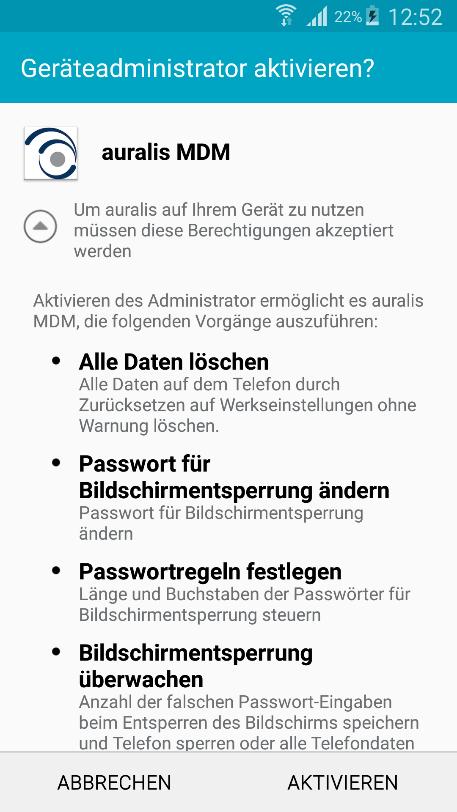 Im Feld auralis Hostname geben Sie die Adresse zu Ihrem auralis ein (Beispiel: auralis.ihrefirma.de).