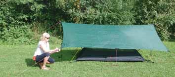 6 Adjust the Tarp pitch with the line runners on the guy lines, and/or by adjusting the placemt of the pegs.