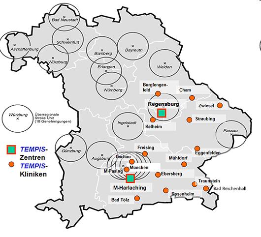 Handlungsfeld Telemedizin Erfolgsmodell Tempis-Telemedizinisches Projekt integrierte Schlaganfallversorgung 2003: 12 regionale Kliniken mit beiden Schlaganfallzentren in München