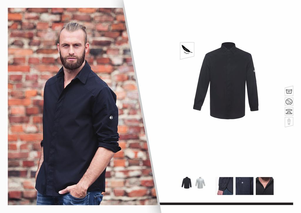 KOCHHEMD MODERN EDGE CHEF SHIRT MODERN EDGE innovatives Herrenkochhemd aus hochwertigem, leichtem Stoff mit verdeckter Knopfleiste ideal für den Einsatz an warmen, anspruchsvollen Arbeitstagen