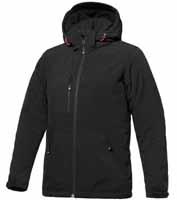 Mount Wall mens soft shell jacket S-2XL 95% polyester / 5% spandex Soft shell jacket with detachable hood. Wind- and water-resistant. Side pockets, sleeve pocket and breast pocket with zipper.