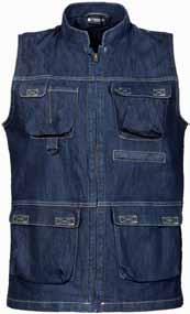 Mens Coolmax waistcoat S - 5 X L Dark blue denim 72% cotton / 28% Coolmax - 10 oz Two breast pockets and two side pockets with velcro closure.