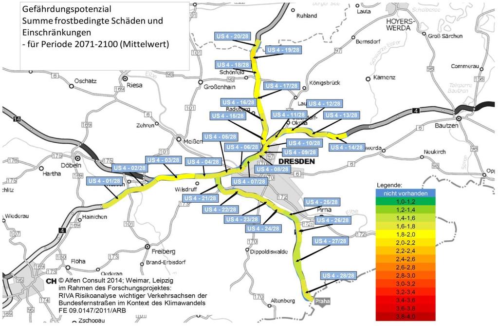 SP-102 Risikoanalyse Ziel: Multimodales, GIS-basiertes und erweitertes RIVA-II mit Datenhaltung in Geodatenbanksystem Quelle: Alfen Consult GmbH; gemeinsam mit Climate & Environment