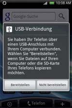 Nach dem Erklingen des Verbindungstons erscheint das USB- des HTC Hero. gen auf dem Bildschirm.